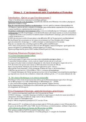 L'environnement HGGSP : Fiche de Révision, Cours et Vocabulaire