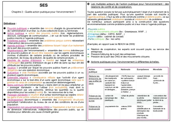 Quelles actions publiques pour l'environnement - Fiche de révision pour SES Terminale