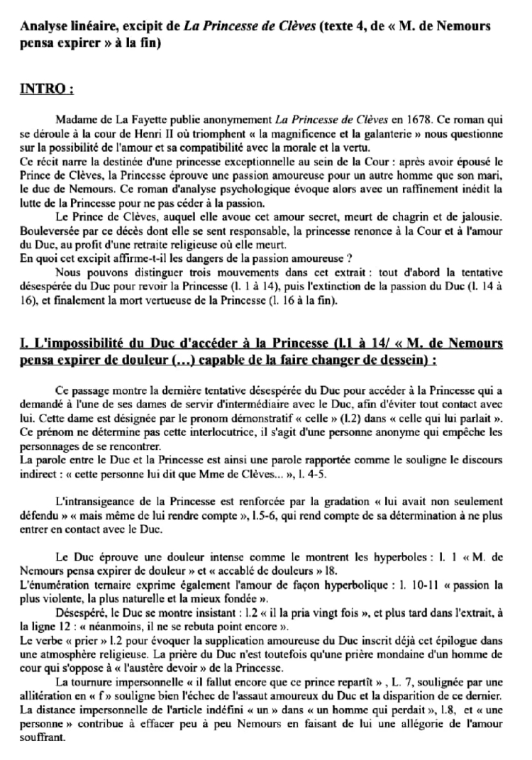 Analyse Linéaire de La Princesse de Clèves : Scène du Bal, L'Aveu