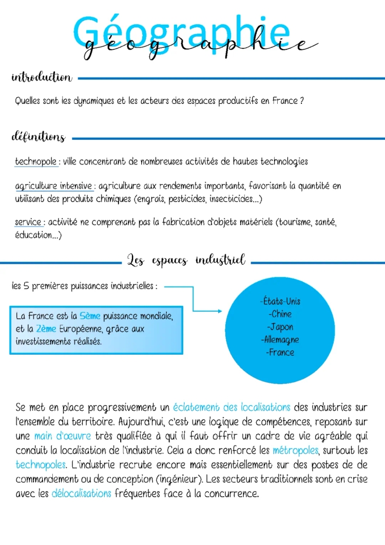 Les espaces productifs en France: évolution et mondialisation pour les 3ème