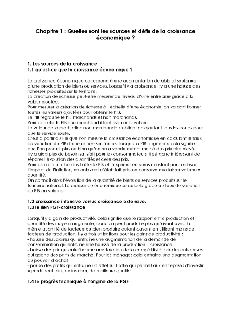 Quels sont les sources et défis de la croissance économique et développement durable ?