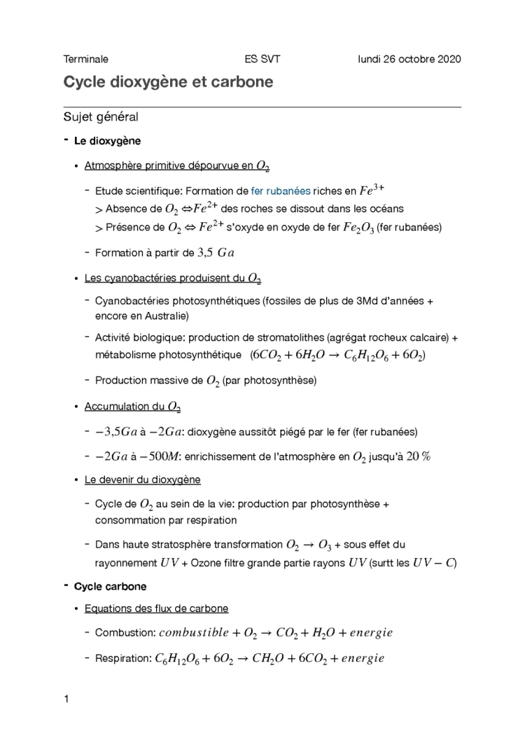 Cycle dioxygène et Carbone