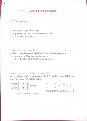 Pourcentage pour 3ème - Exercice corrigé PDF et Formule pour Calculer