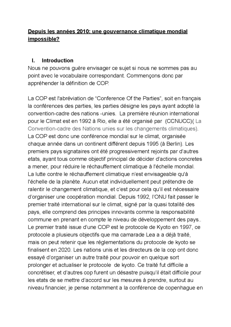 COP 21 : Une gouvernance climatique mondial impossible?