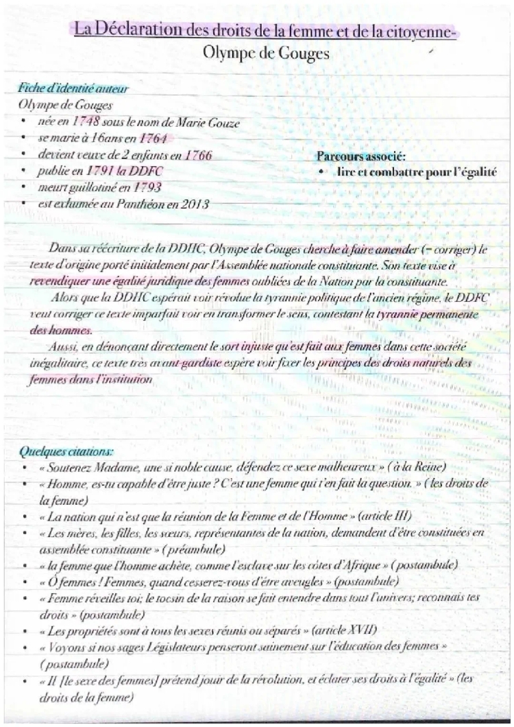 La déclaration des droits de la femme- Olympe de Gouges