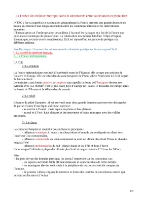 La France : des milieux métropolitains et ultramarins entre valorisation et protection - Fiche de révision PDF