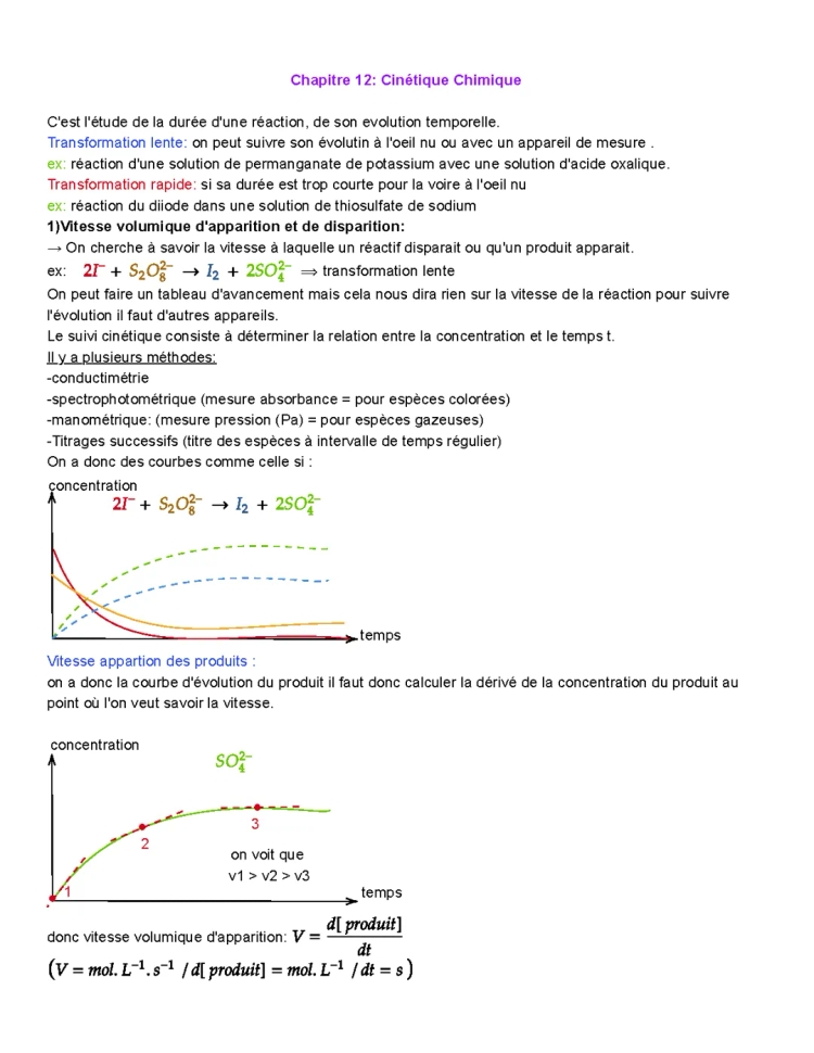 Terminale spé physique-chimie: cinétique chimique