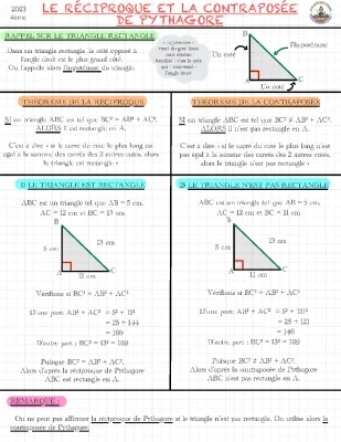 Fiche de révision Pythagore : Théorème, réciproque et contraposée exercices