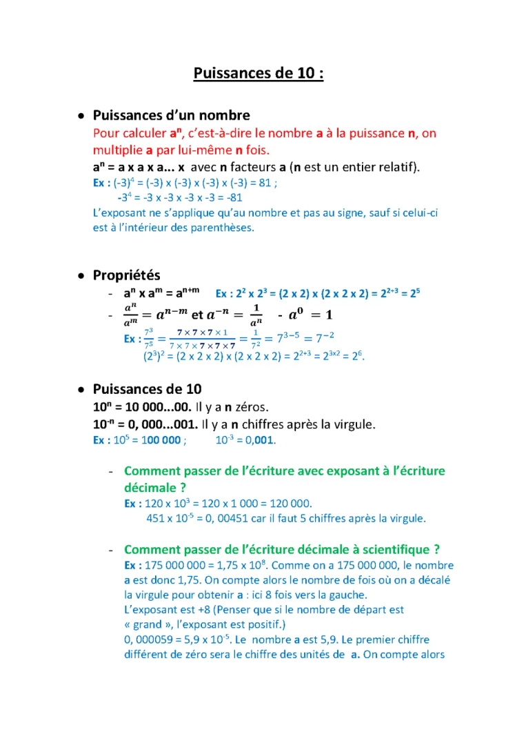 Écriture Scientifique Puissance de 10 : Exercices et Tableaux 4ème et Brevet