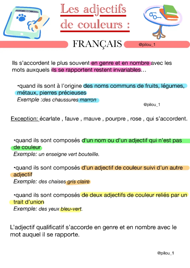 Les adjectifs de couleur en français 