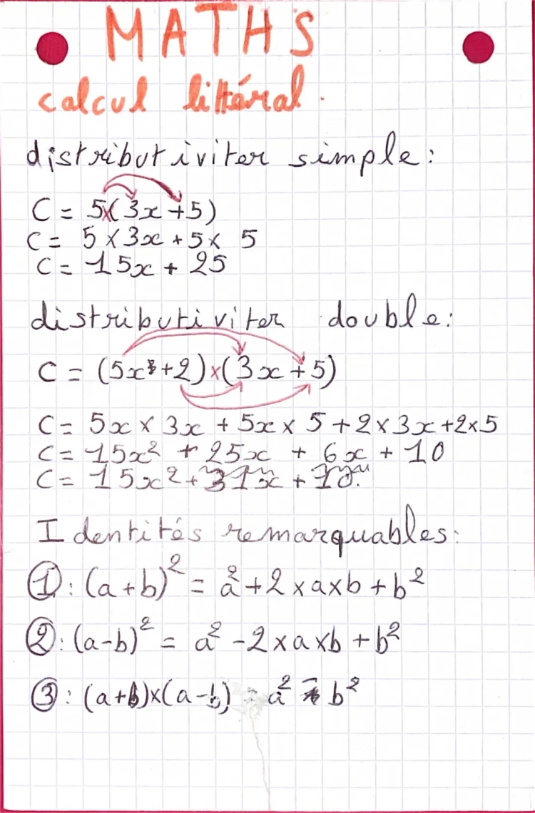 Calcul Littéral 4e, 3ème, 5ème et Exercices Corrigés