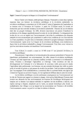 Progrès Technique et Environnement : Dissertation Complète - Révolution Néolithique et Industrielle HGGSP