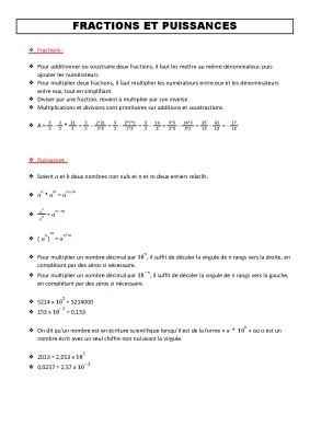 Exercices de Fractions et Puissances 3ème - PDF et Corrigés