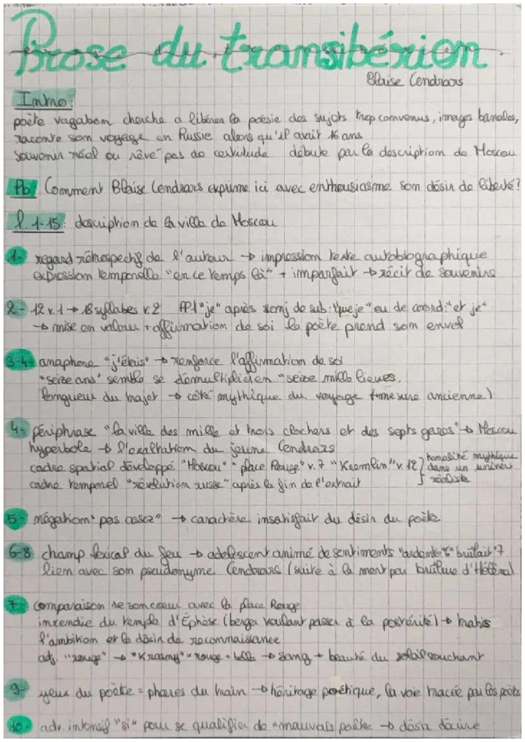 Analyse linéaire et PDF de 'La Prose du Transsibérien' de Blaise Cendrars