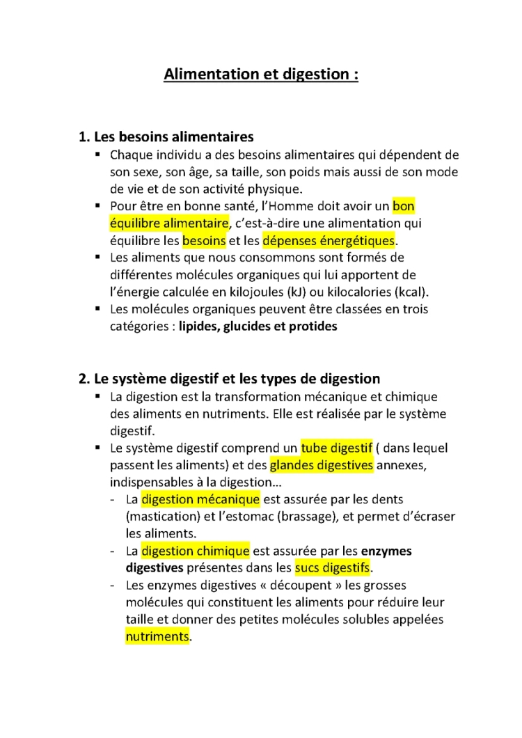 Alimentation et digestion