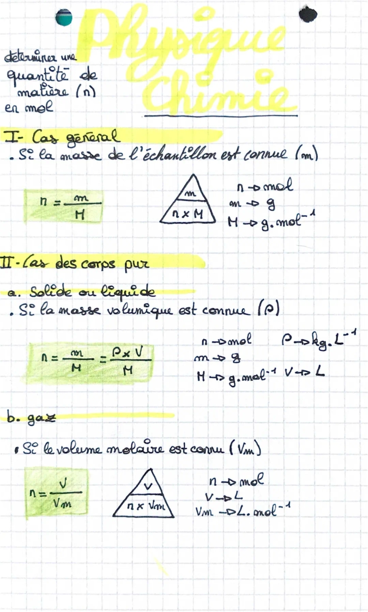 déterminer une quantité de matière 