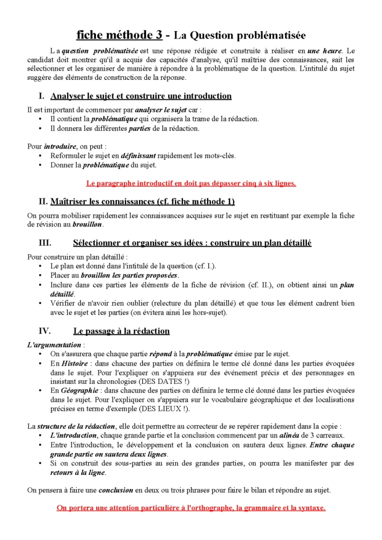 Exemples et Méthodes pour Questions Problématisées Histoire et Géographie