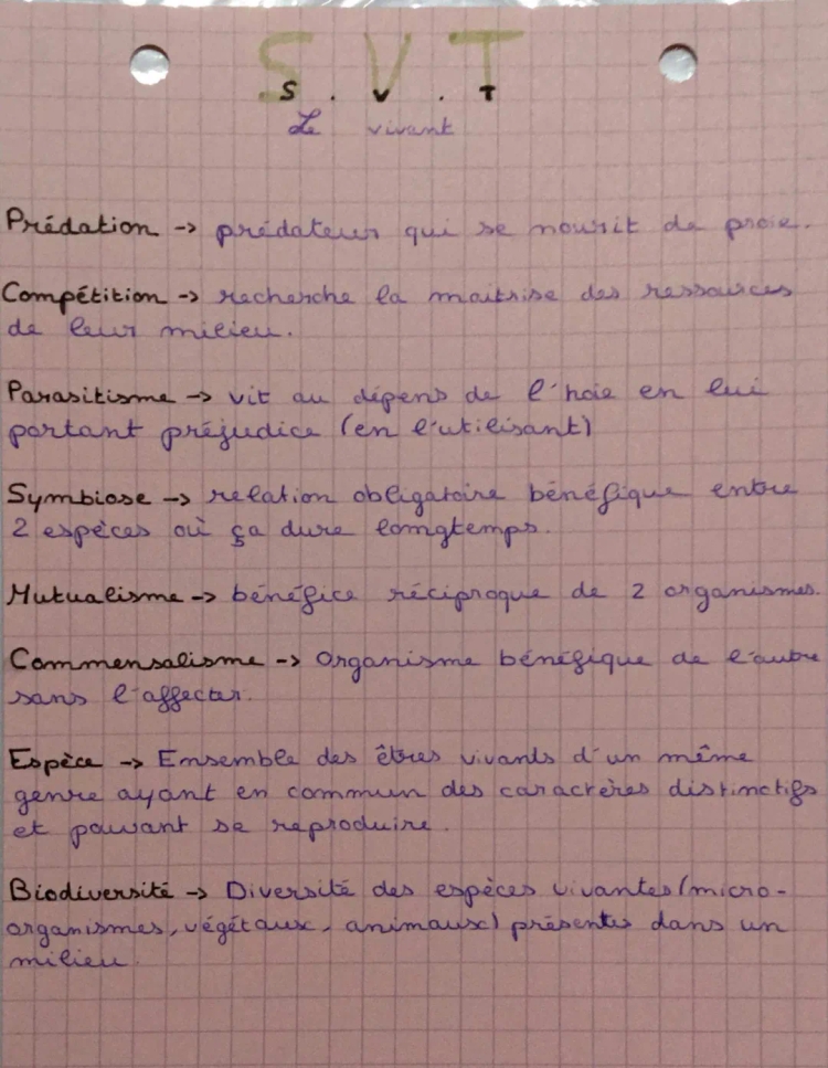 Relations Interspécifiques et Biodiversité : Définitions, Compétition, Mutualisme et Plus - Fiche Révision Seconde PDF