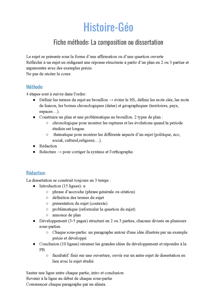 méthodologie dissertation histoire géo 