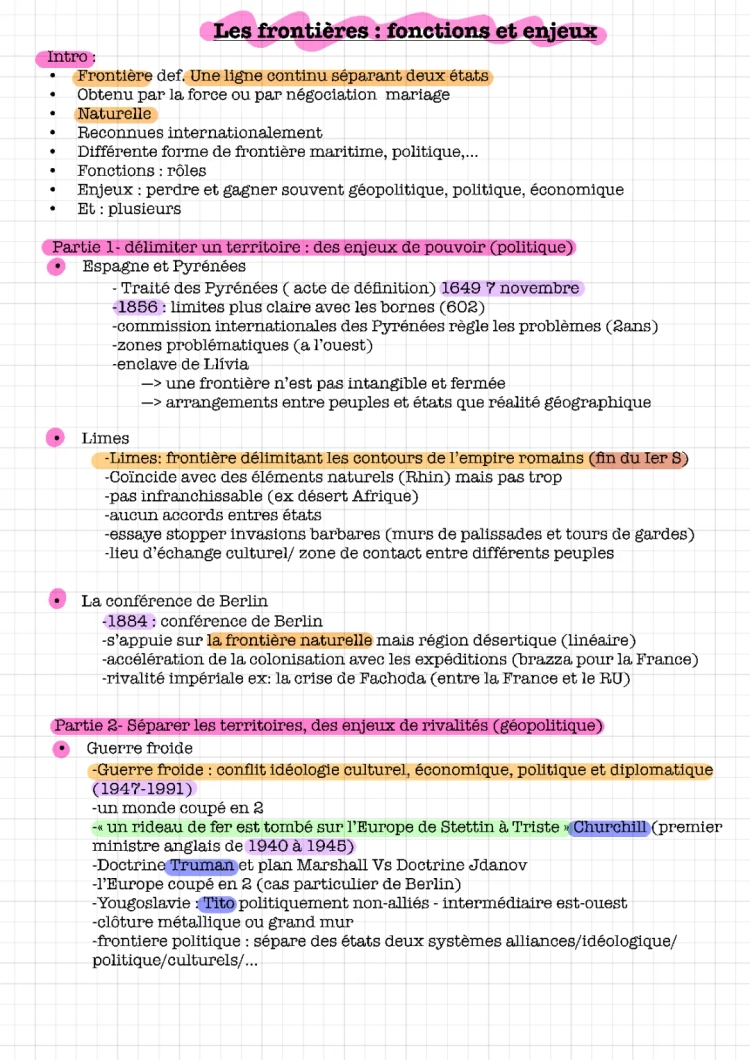 Les frontières : fonctions et enjeux - Dissertation et Cours HGGSP PDF