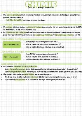 Corps purs et mélanges pour la Seconde: Exercice corrigé PDF et formules