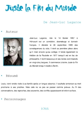 Juste la fin du monde PDF et résumé - Jean-Luc Lagarce