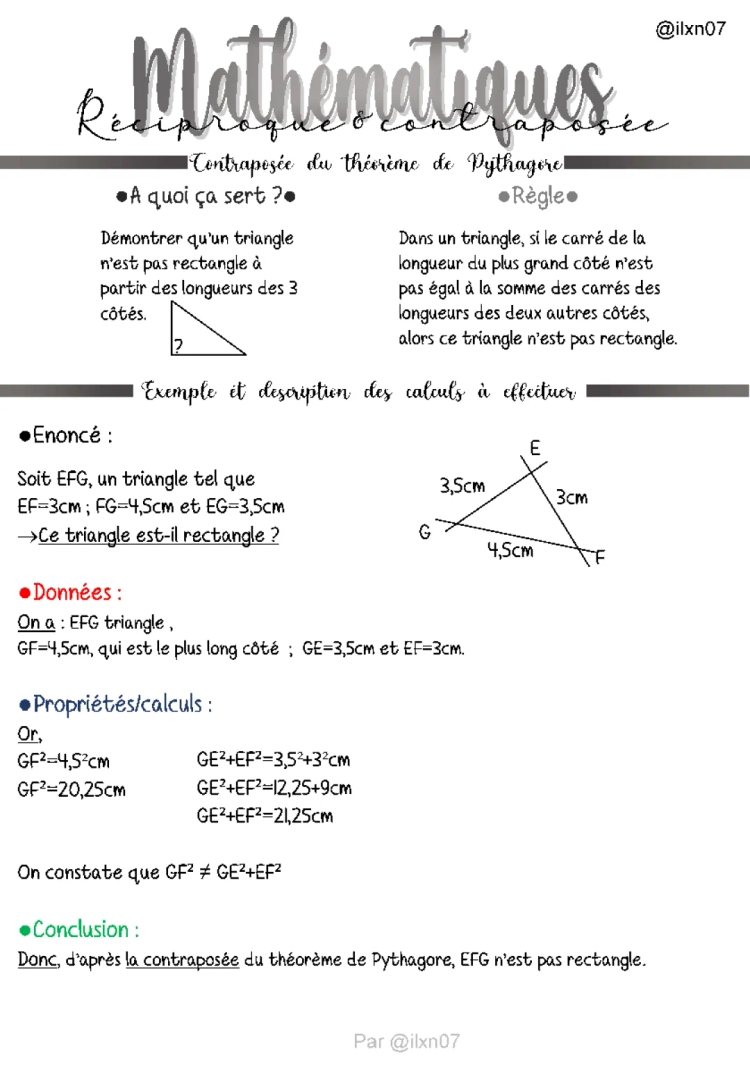 Réciproque et Contraposée du Théorème de Pythagore [Niveau 4ème]