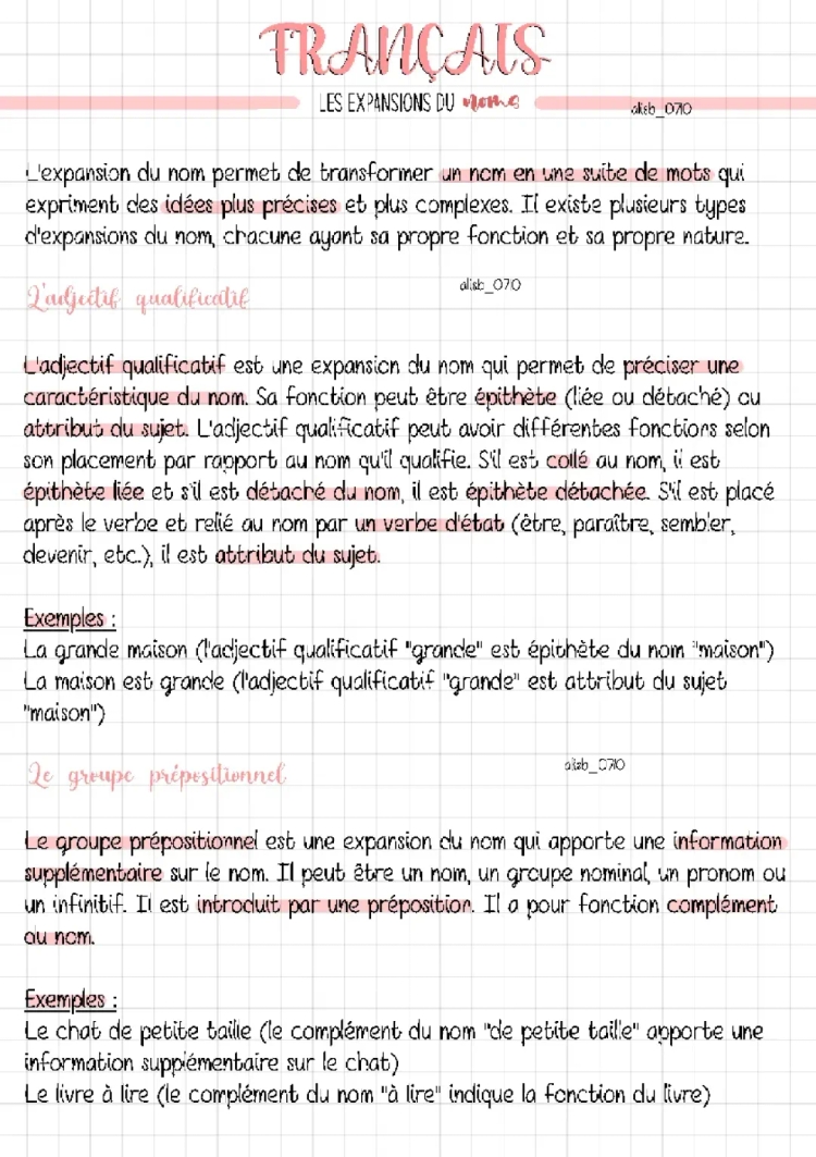 Les expansions du nom: exemples, exercices et PDF pour la 5ème et la 4ème