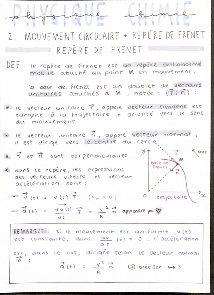 Mouvement Circulaire et Rectiligne Uniforme - Exercices Corrigés et Formules en PDF