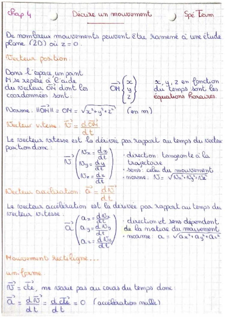 Exercices corrigés sur les vecteurs position, vitesse et accélération