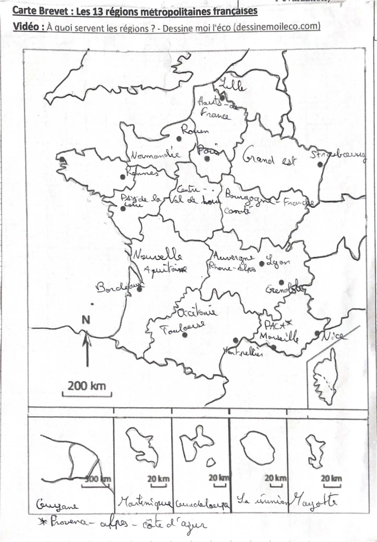 Les 13 régions métropolitaines françaises carte brevet