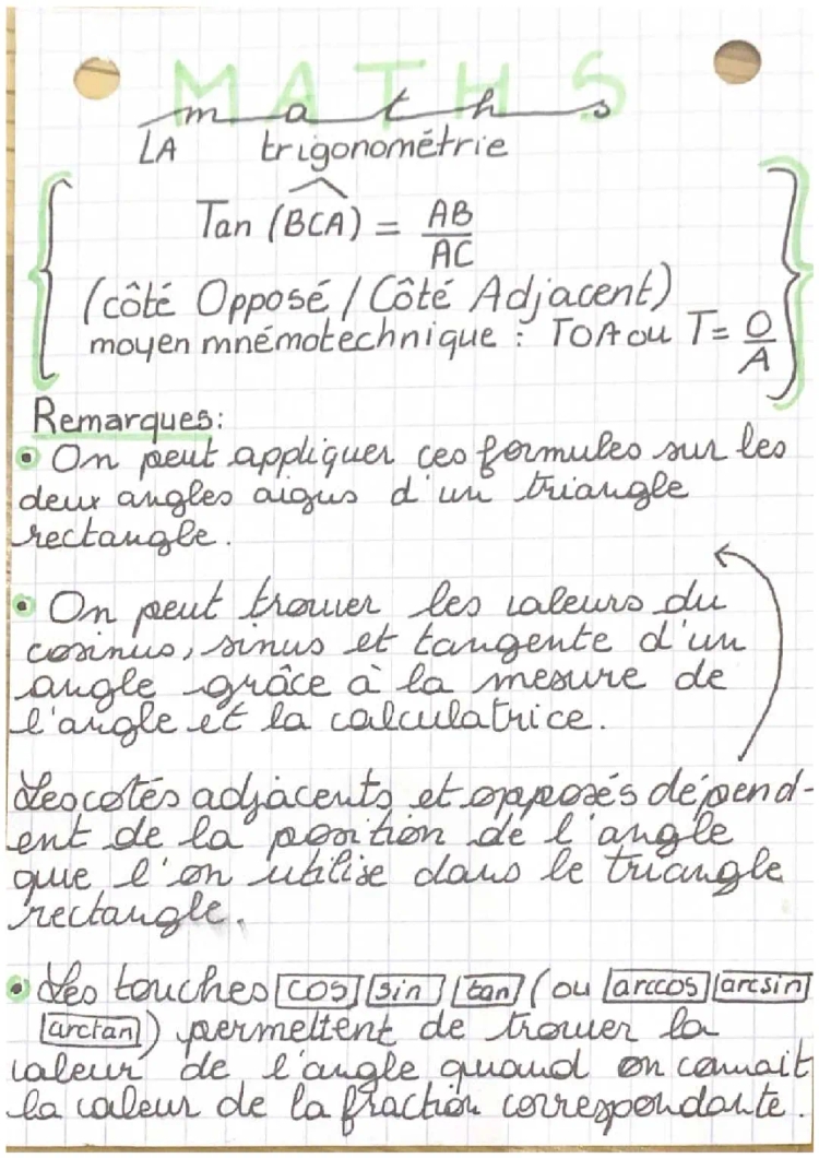 Fiche de Révision Trigonométrie 3ème PDF - Exos et Cours Corrigés