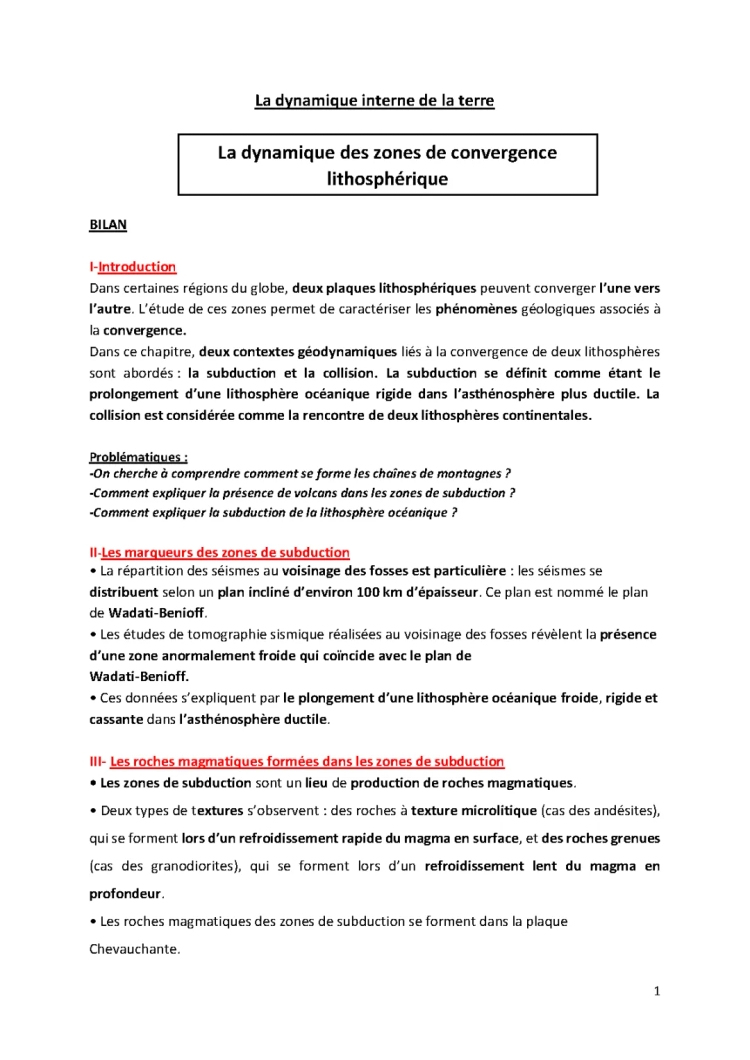 La dynamique des plaques - Formation des chaînes de montagnes et subduction - Cours SVT