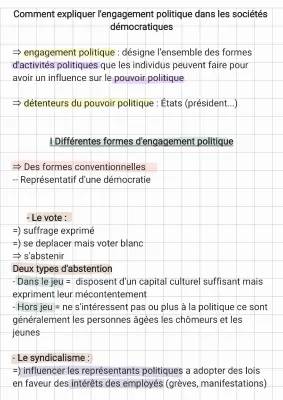 Comment expliquer l'engagement politique dans les sociétés démocratiques - Fiches de révision