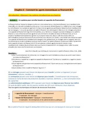 Comment les agents économiques se financent-ils - SES 1ère PDF, Quiz et Fiche de Révision