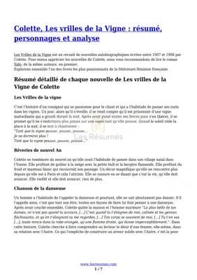 Sido et Les Vrilles de la Vigne : Résumé par Chapitre et Nouvelle