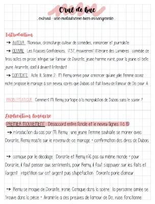 Analyse linéaire Acte 2 Scène 2 et Résumé de Les Fausses Confidences par Marivaux