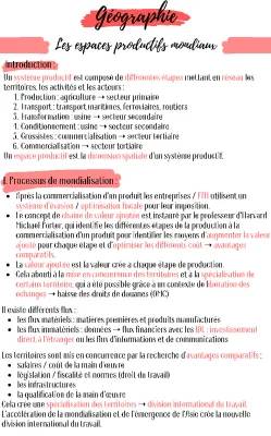 Les Espaces Productifs Mondiaux 1ère : Diversité, Mutations et Chaîne de Valeur