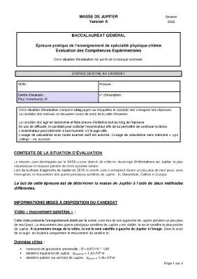 ECE Physique Chimie 2024 : Masse de Jupiter et Sonde Juno