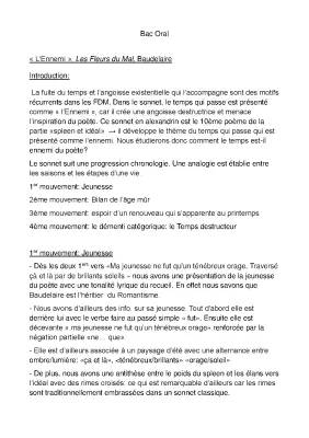 Analyse Linéaire L'Ennemi Baudelaire - Résumé et PDF