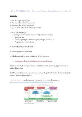 La Ve République et la vie politique en France (1958 à de nos jours)