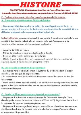 Industrialisation en France: 1848 à 1870 et ses Transformations Sociales et Économiques