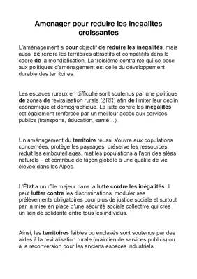 Aménager pour Réduire les Inégalités 3ème PDF - Fiche de Révision