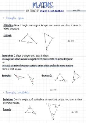 Triangles Égaux et Semblables 4ème - Exercices Corrigés PDF