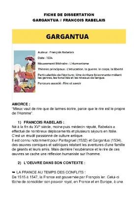 Sujet Dissertation Gargantua Corrigé PDF - Fiche de Lecture et Résumé