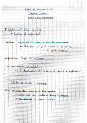 Comment décrire un mouvement en Physique - Fiche de révision Seconde