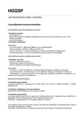 Les frontières HGGSP 1ere dissertation: Fiche de révision et cours PDF