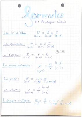 Fiche de Révision Physique-Chimie Brevet PDF | Toutes les Formules et Exercices