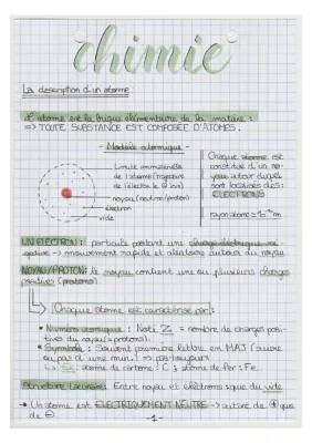 Cours Physique Chimie 3ème PDF : Atome et Molécule - Fiche Révision Brevet 2024