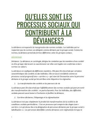 Quels sont les processus sociaux qui contribuent à la déviance PDF - Cours et Exemple de Déviance